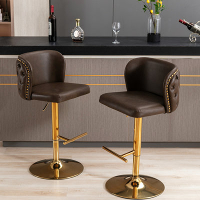 Fauteuil pivotant brun moderne - Siège ajustable, revêtu de polyuréthane avec dossier, pour la maison, le pub et l'îlot de cuisine