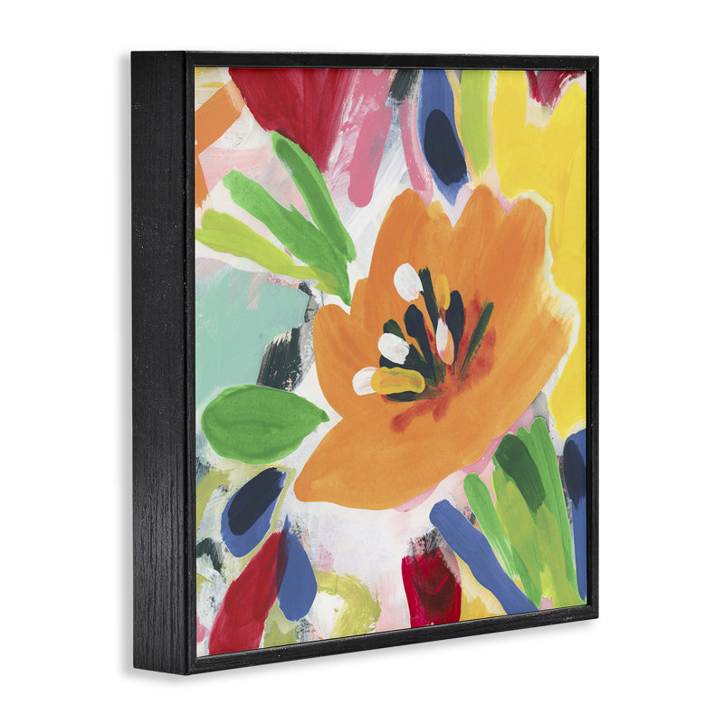 Impression florale orange vif encadrée, giclée par June Erica Vess, Giclée encadrée noir minuit, H 12 po x l 12 po