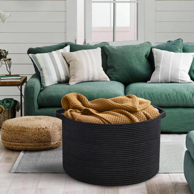 Blanket Basket,Woven Rope Baskets For Storage, Kids Dog Toy Storage Box Organizer Bins, Blanket Storage For Living Room,  Wicker Baskets For Organizing