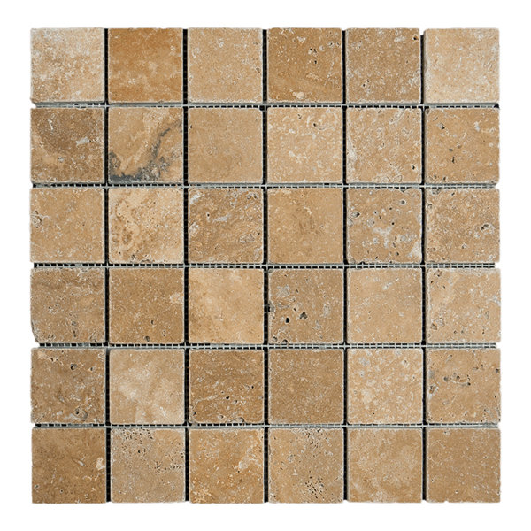 Walnut Travertine Tumbled Square Mosaic Tile