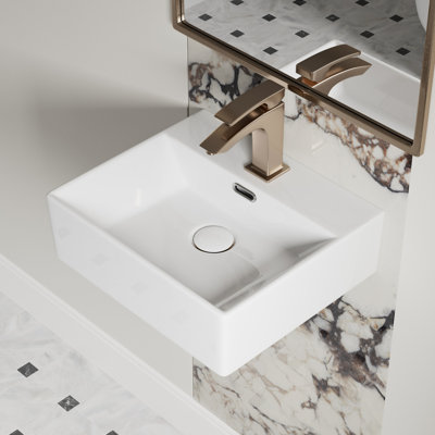 Los Flexi Floating Wall Mount Sink with 3-Hole, White Ceramic with Overflow