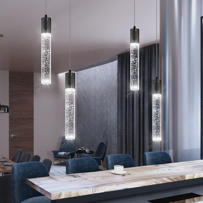 Luminaire suspendu en cristal 2 lumières DEL, Noir mat