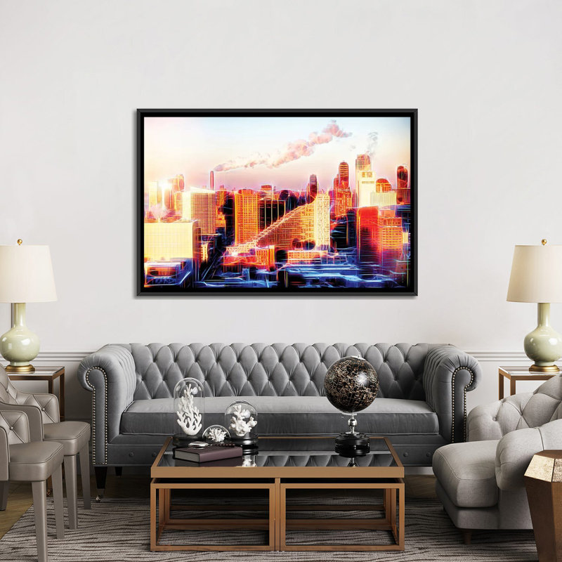 « coucher de soleil » sur toile, H 18 po x l 26 po x P 1,5 po, Toile avec cadre noir, Pas de tapis
