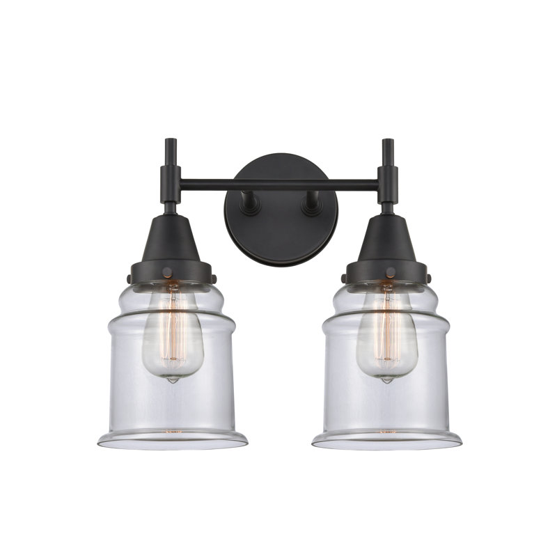 Éclairage pour meuble-lavabo à 2 lumières à intensité variable Gayle, Noir mat, Transparent, Ampoule DEL rétro 4 watts