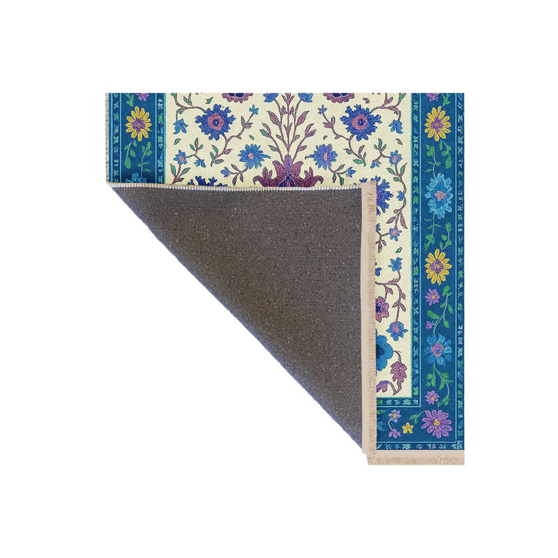 Tapis bleu tissé à motif floral lavable Mosso, 4 pi 7 po x 6 pi 7 po