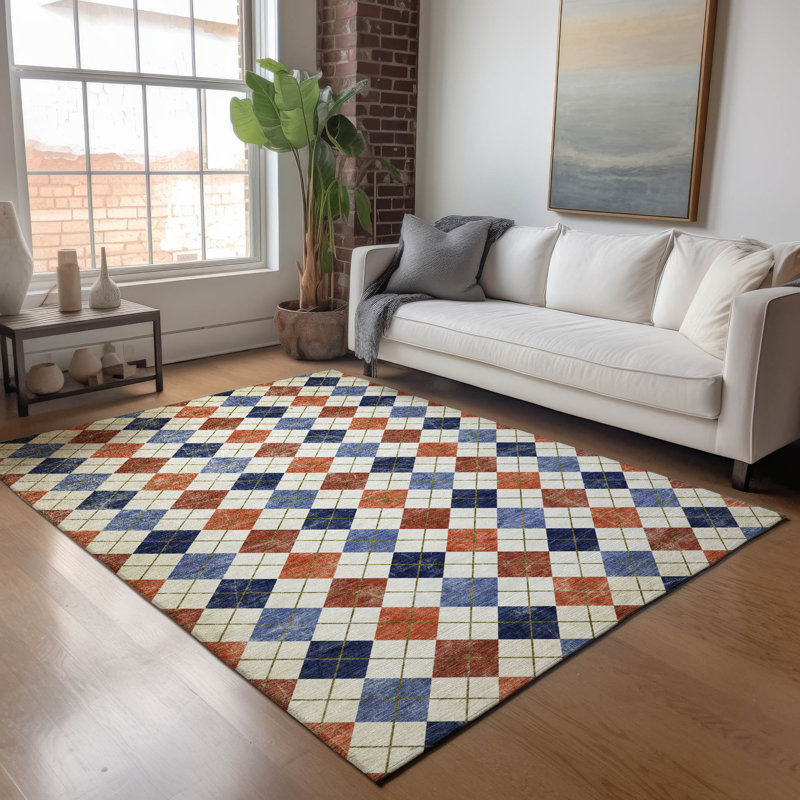 Tapis géométrique intérieur / extérieur lavable à la machine Kaczor ACN2237, Rectangulaire 8 pi x 10 pi