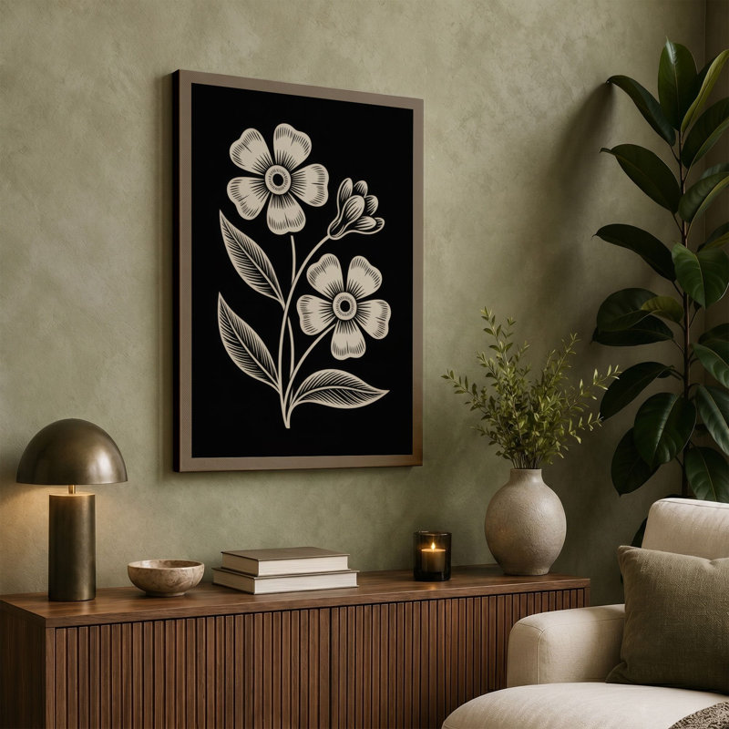 Daisy Stem Study Botanical - Wrapped Canvas, 36x24 - 91.4 x 61.0 cm, Black Border