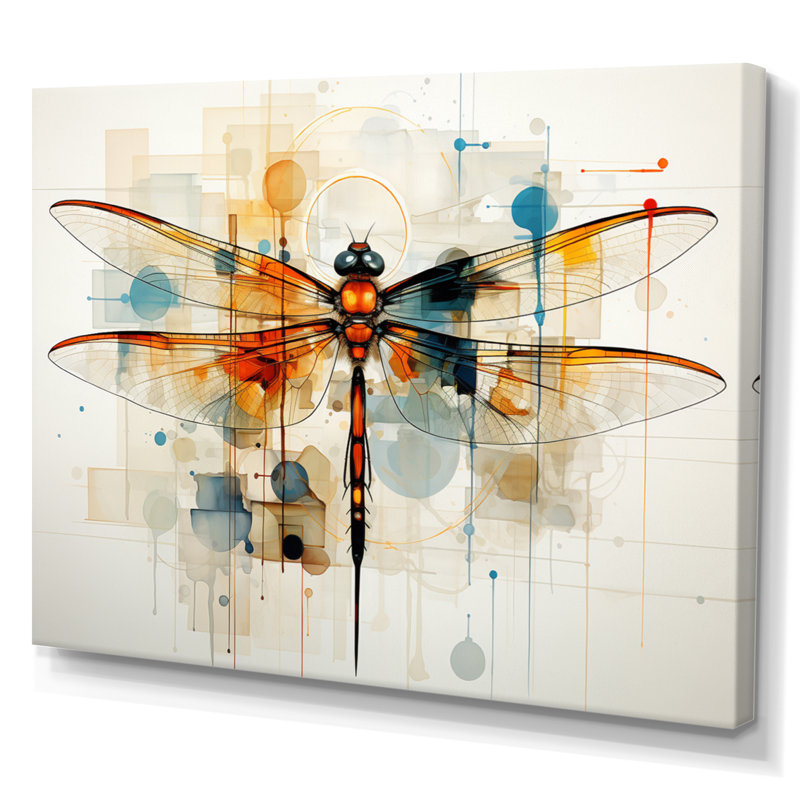 Libellule en teck vol éthéré géométrique - Libellule, art mural, Toile tendue, H 16 po x l 32 po x P 1 po