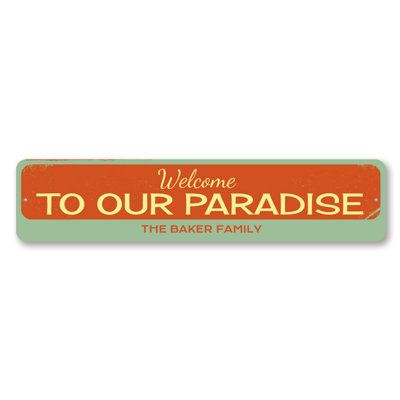 Plaque en aluminium "Welcome to our Paradise"