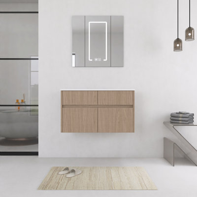 32 Inch Wall-Mounted Bathroom Vanity Base, 2-Soft Close Doors and 1-Drawer