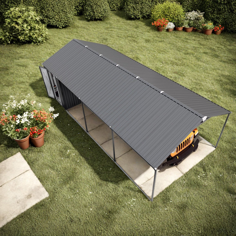 Remises multifonctionnelles avec rangement, abri d'auto moderne en acier 12 x 25 pi pour la maison