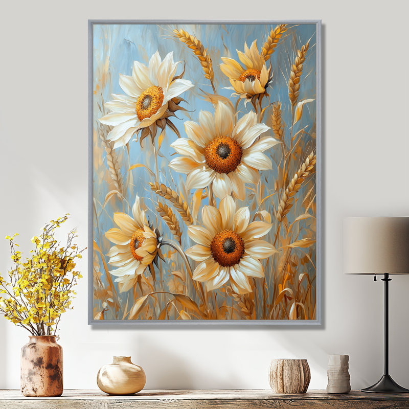 «Dirrick Sunflowers In The Wheat Barnyard IV - Sunflowers», reproduction sur toile encadrée, H 32 po x l 24 po, Argent argent