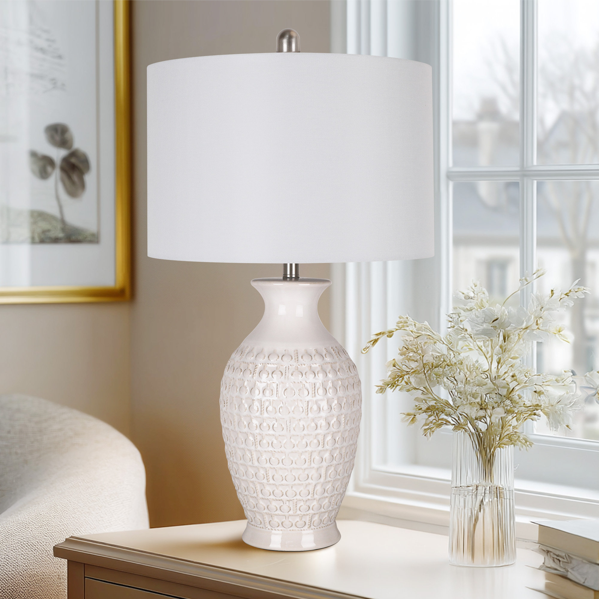 Dakota Fields 28'' Modern Ceramic Table Lamp Tall Bedroom Lamp