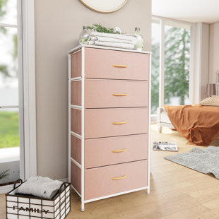 10 Drawers Fabric Dresser Storage Drawers Tall Dresser w/ Storage Organizer  Pink