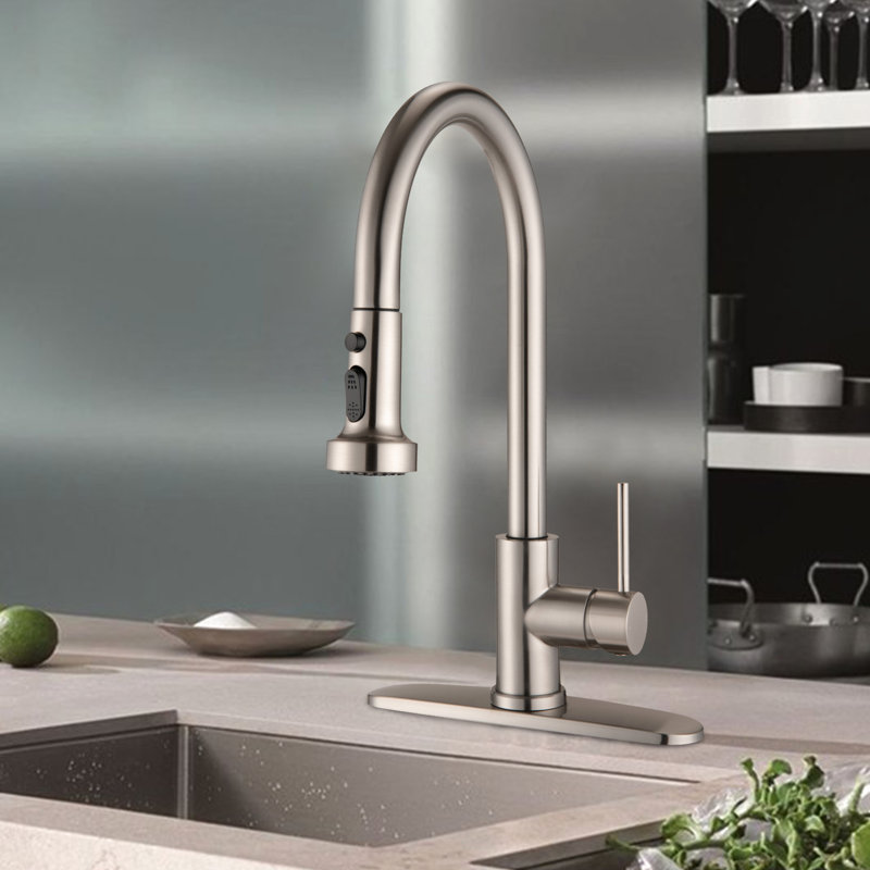 Robinet de cuisine rétractable en acier inoxydable en nickel brossé - Grattage, rouille, sans tache, bec pivotant à 360 °, débit d'eau de 1,8 gal / min avec égratignure rétractable et rouille, finition tache, taux pivotant