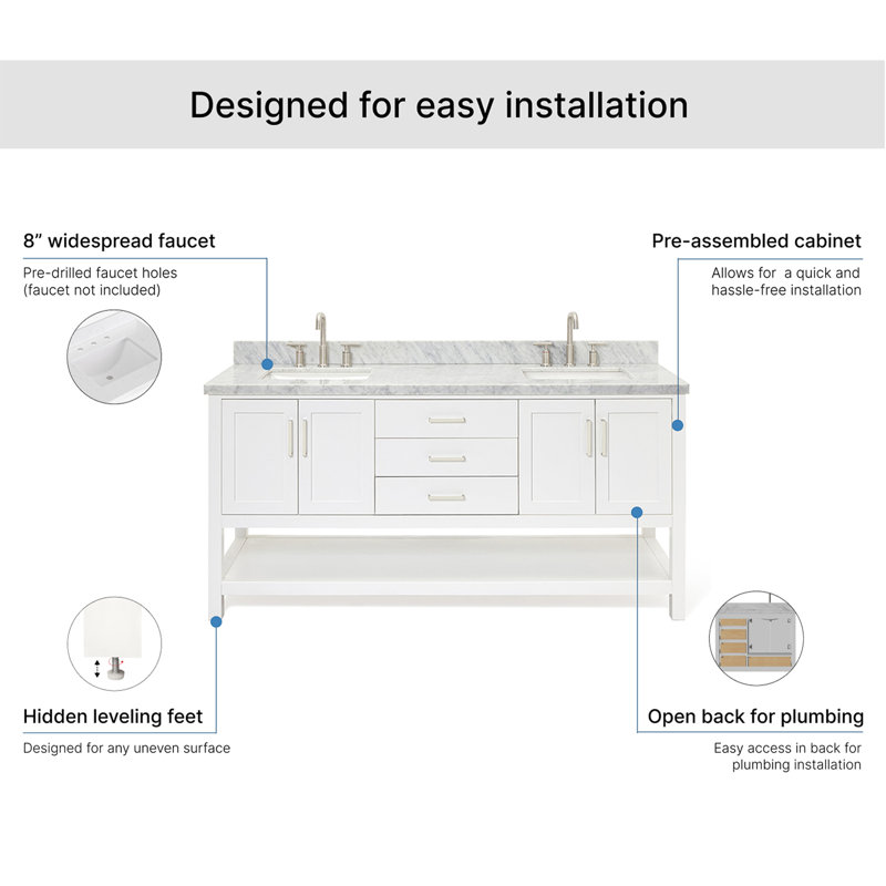 Magnolia Bath Vanity Rectangular Basin S073DCWRV, White, Rectangular