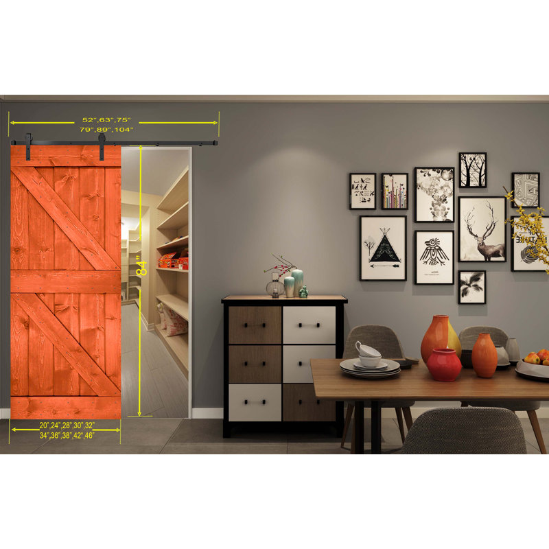 Porte de grange peinte 84 po 84 po, 40 po x 84 po, Corail rouge