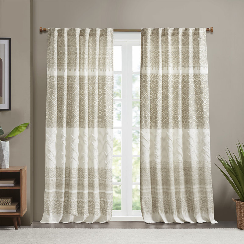Panneau de rideau en coton avec détails en chenille et doublure (seulement 1 panneau PC), Beige