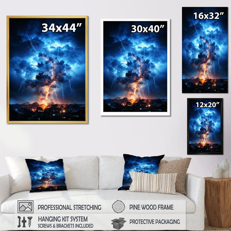 Lanyia " Lightning Electrifying Moment ", 44" H x 34" W x 1.5" D, Gold Floater Frame
