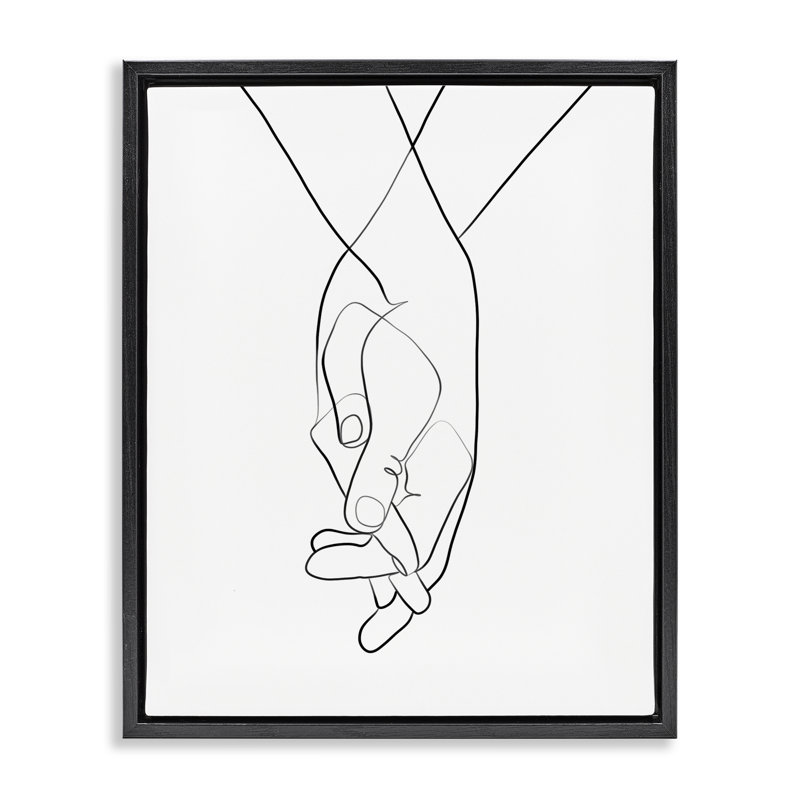 Mains entrelacées, geste romantique sur toile tendue par Ros Ruseva, Cadre flottant noir de jais