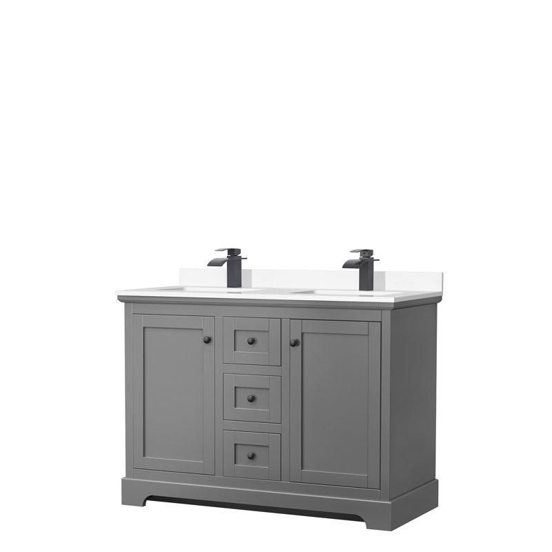 Ensemble de meuble-lavabo double 48 po Avery, Marbre de culture blanc, Gris foncé, Noir mat
