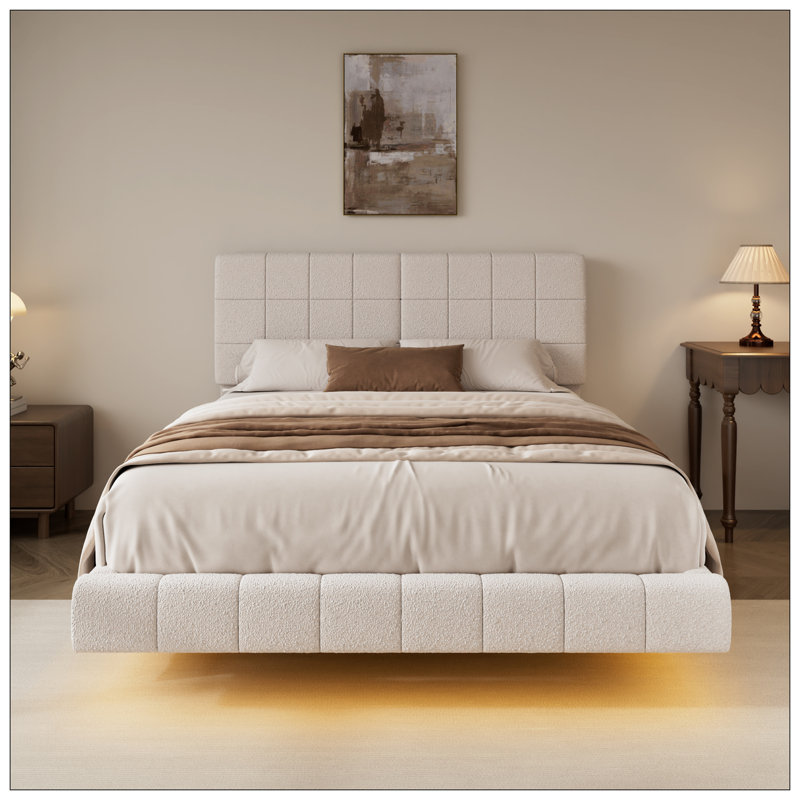 Lit flottant avec lumière Boucle, grand, blanc, Grand