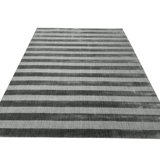 Gray Hand-Knotted Wool Subtle Stripes Geometric Modern Contemporary Carpet Rug