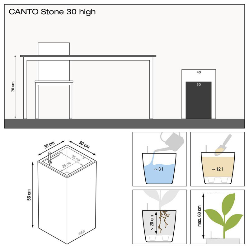 Canto Planter Box, Sand Beige, 56cm H x 30cm W x 30cm D