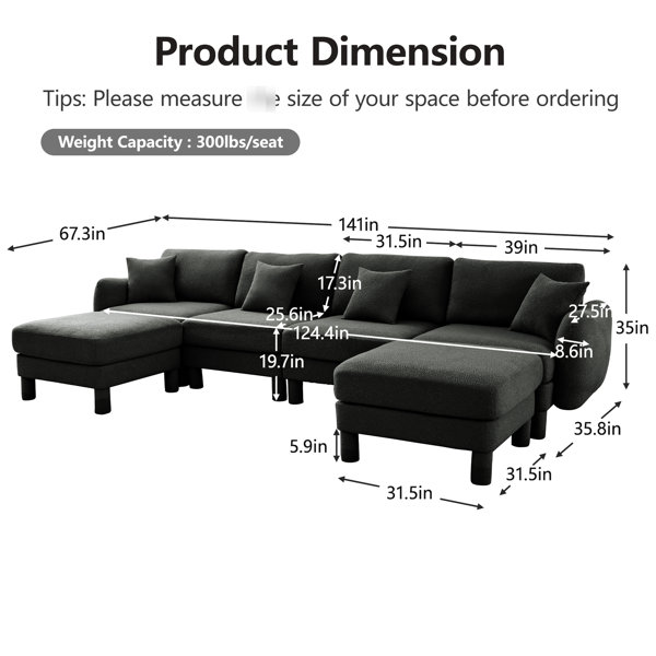 Latitude Run® 4 - Seater Pink In Boucle Fabric, U Shape With Elegant ...