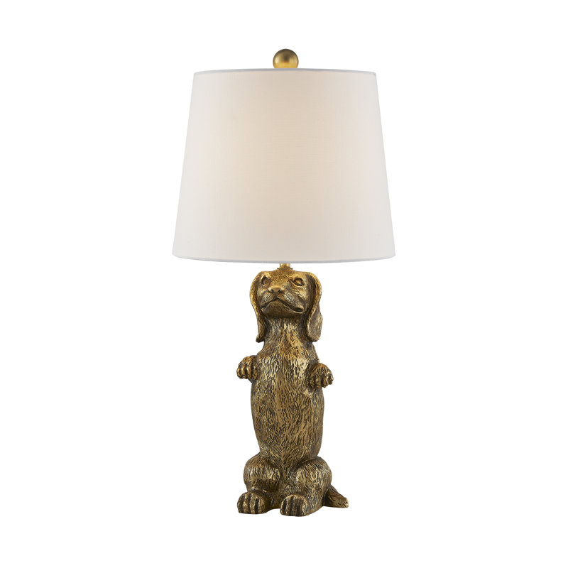 Lampe de table 22,5 "H en résine de teckel avec abat-jour, Doré, Blanc