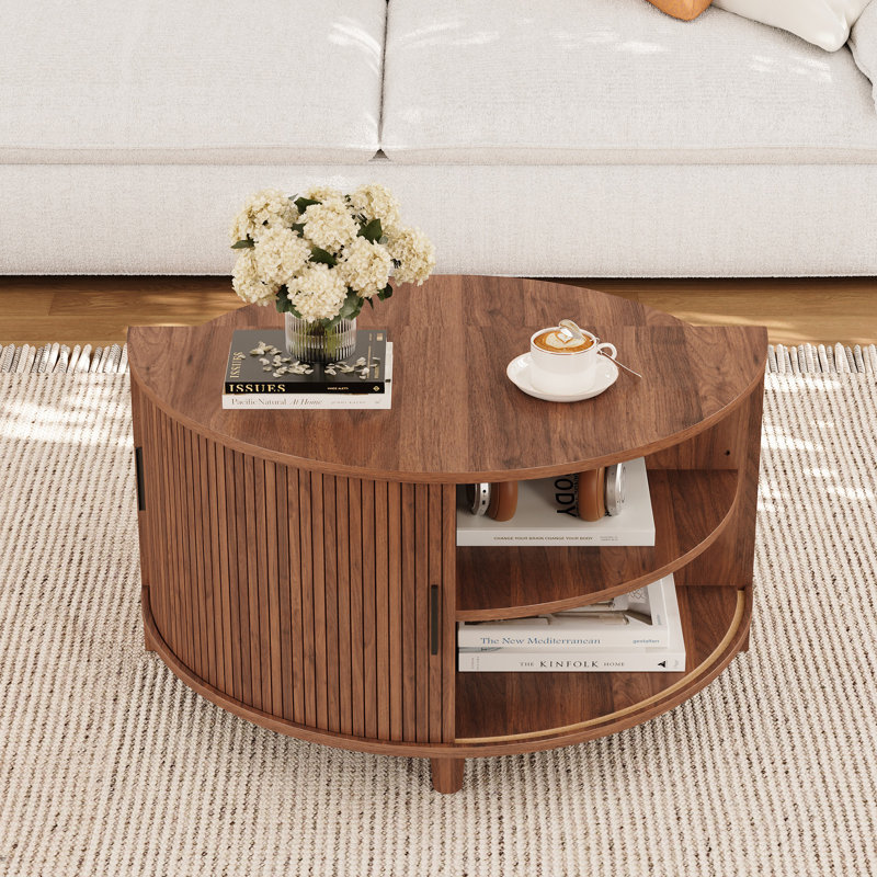 Round Coffee Table With Storage, Walnut