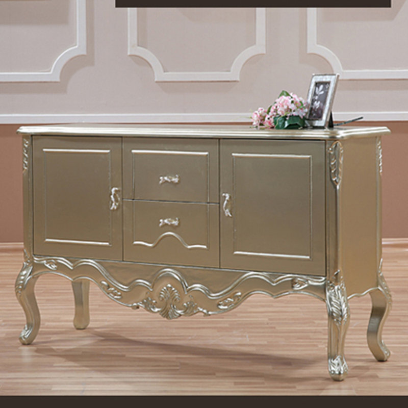 All solid wood neoclassical storage cabinet, Yellow