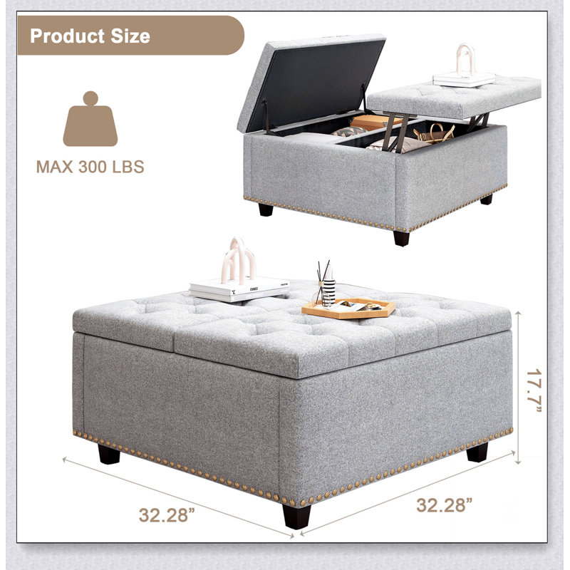 Light Grey Square Storage Bench