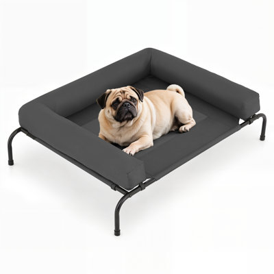 Cooling Elevated Dog Bed with Removable Pillow, Bolster Raised Dog Cot Bed with Mesh, Non-Slip Feet