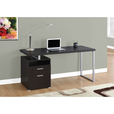 Modern 60"l Office Desk With File Drawer - Brown Laminate, Grey Metal, Left Or Right Setup Possible Sleek Writing For Home Decor Left/right Available