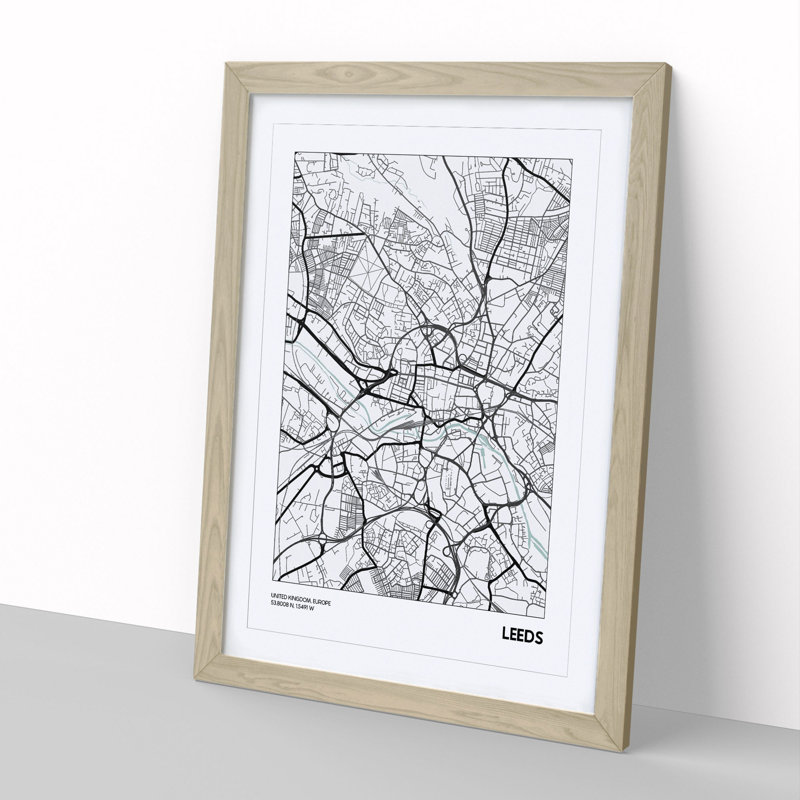 Map Leeds UK - Picture Frame Graphic Art, Oak, 48cm H x 36cm W x 2cm D