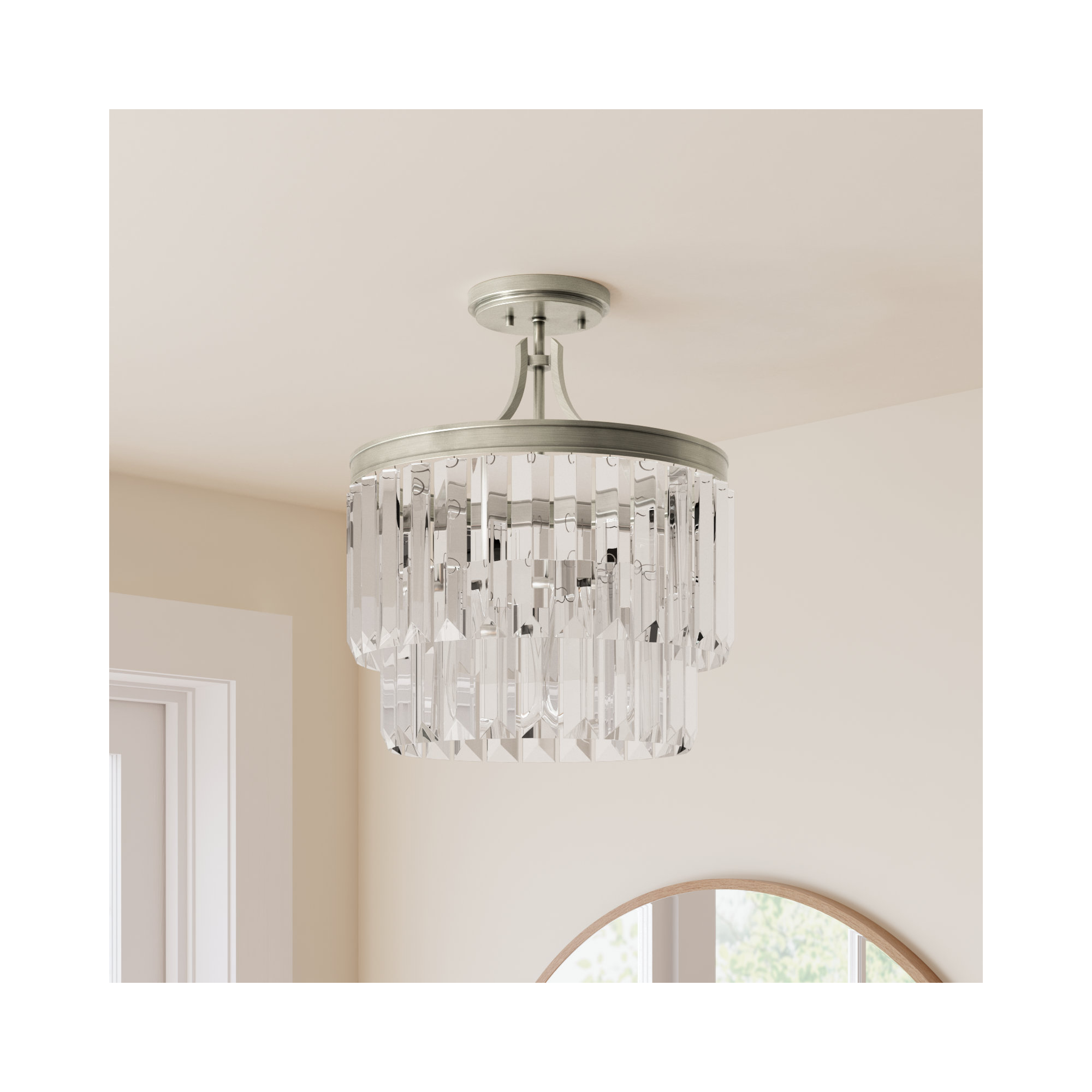 Galene 3 Light Glass Semi Flush Mount, Silver Ridge