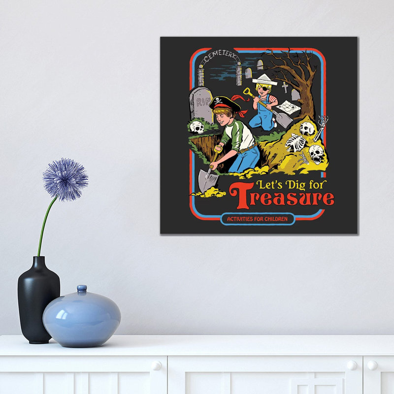 Nous allons creuser le trésor, H 18 po x l 18 po x P 1,5 po, Toile avec cadre noir, Pas de tapis