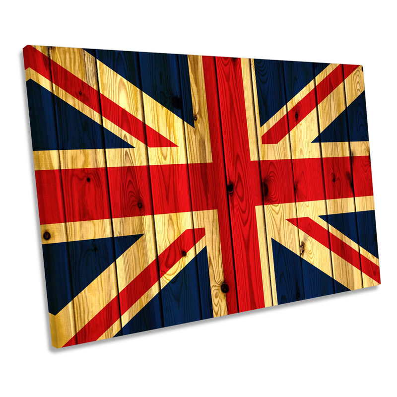 Union Jack Flag Wooden - Wrapped Canvas Print, 81.3cm H x 121.9cm W x 4cm D