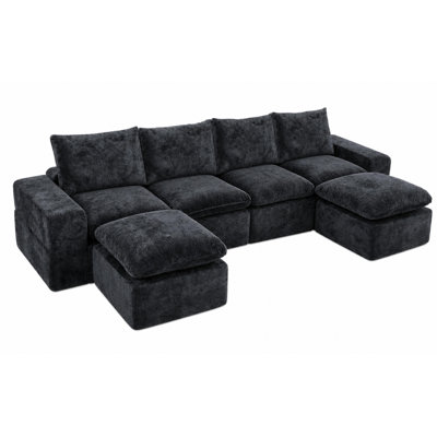 Canapé modulaire en velours écrasé moderne gris, canapé convertible en U reconfigurable, 300 lb par siège, aucun assemblage requis