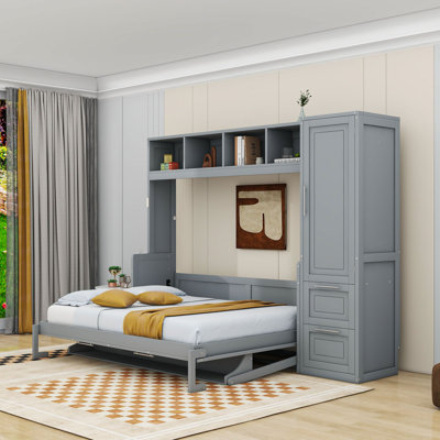 Ajae Murphy Bed with Storage Bookcase, Drawers and Wardrobe