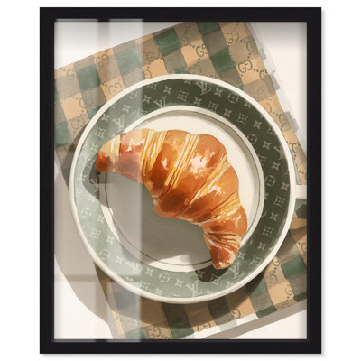«Glam Breakfast Croissant Shadowbox», art côtier moderne par Art Remedy, cadre noir, 16 x 20