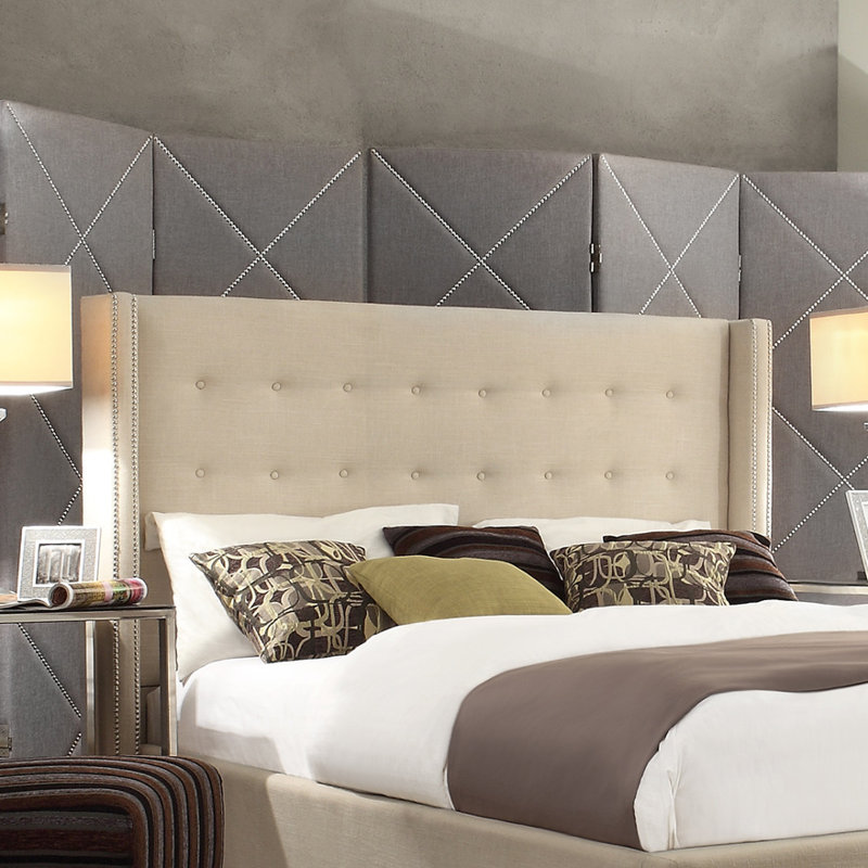 Kaster Upholstered Wingback Bed, Queen, Dark Gray