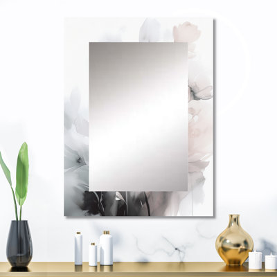Doux gris clair fleurs I - miroir mural floral unique, miroir traditionnel, art imprimé en métal