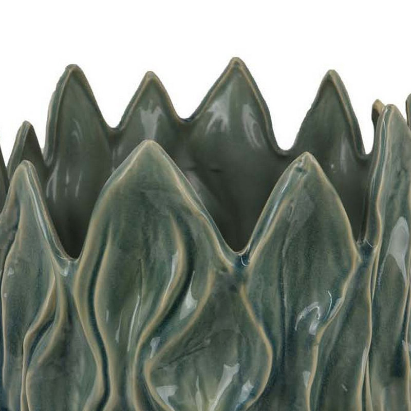 Vase décoratif Esen, motif abstrait de vagues, céramique verte, H 14 po x l 13 po x P 13,5 po