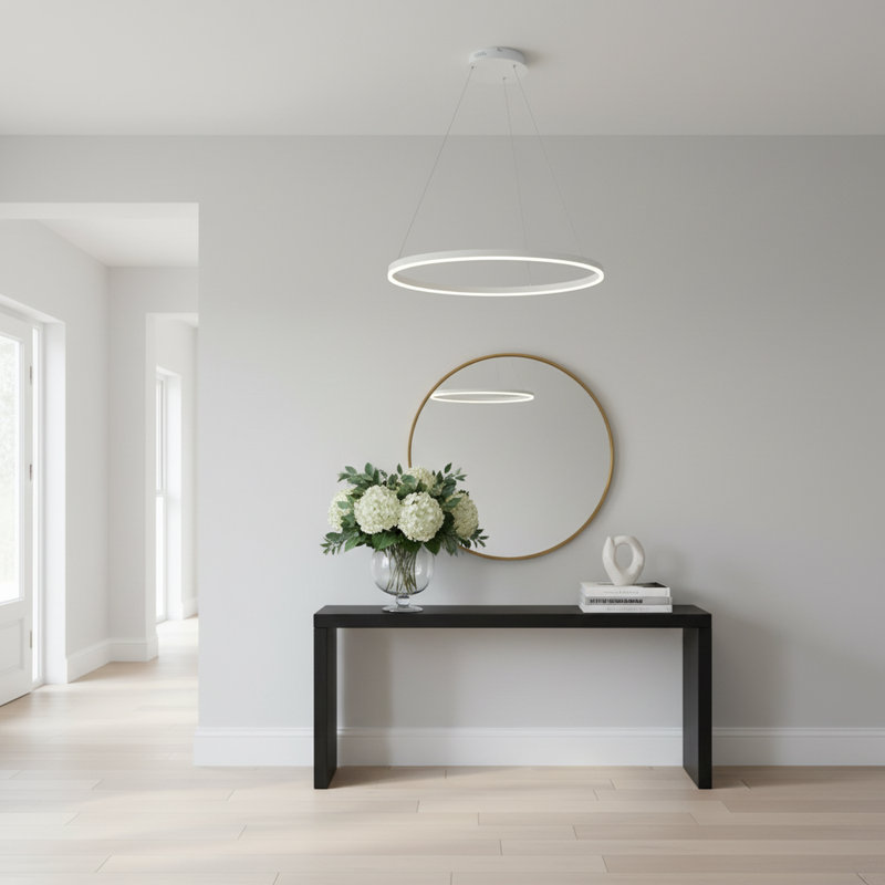 Luminaire suspendu pour îlot de cuisine rond à 1 lumière Stockham, H 3,5 po x l 24 po x P 24 po, Blanc