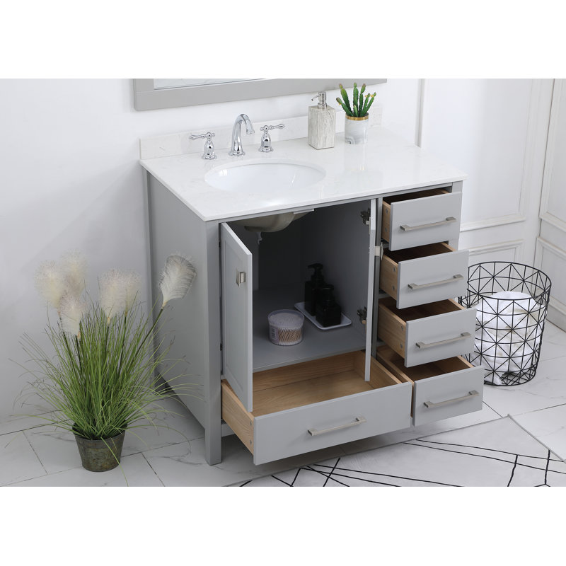 Irene 36'' Single Bathroom Vanity with Engineered Marble Top, Gray