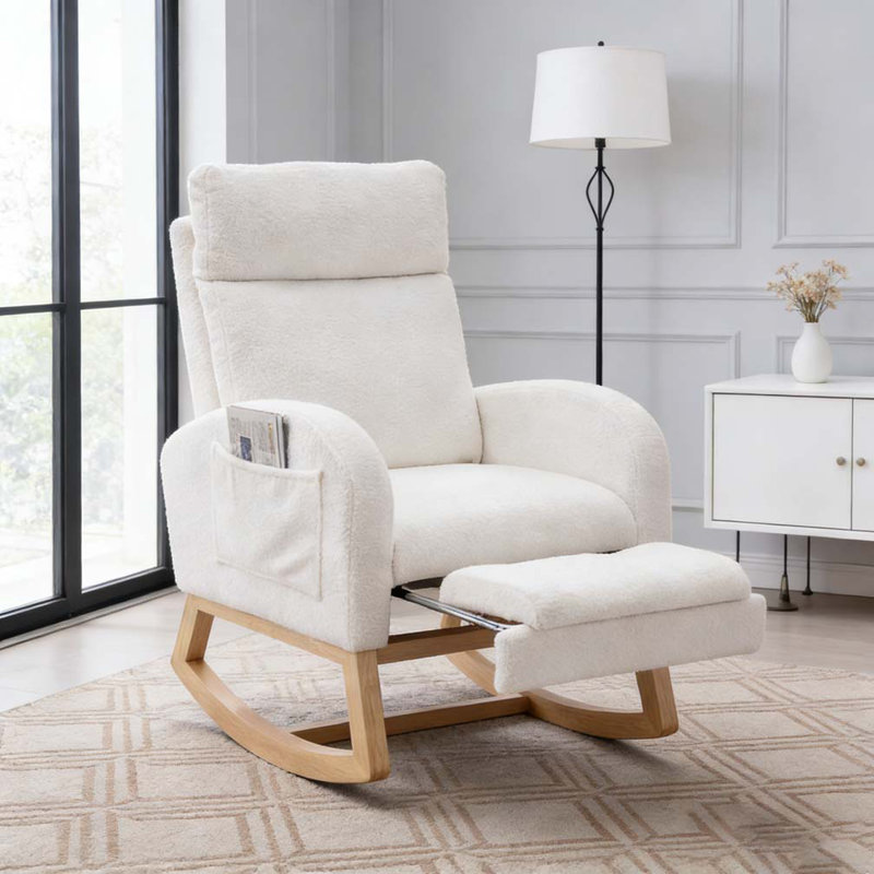 Chaise berçante en tissu Teddy, Repose-pieds blanc