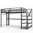 Black Twin Xl Loft Bed With Built - In Desk, Storage Stairs, Led Lighting, Ports, Iron Nets, Stable And Quiet, Metal Storage, Lights, Charging Frame, Noise ,