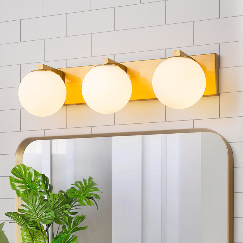 Modern Vanity Light With Frosted Glass Globe Shades, 6.7" H x 22" W x 7.3" D, 3